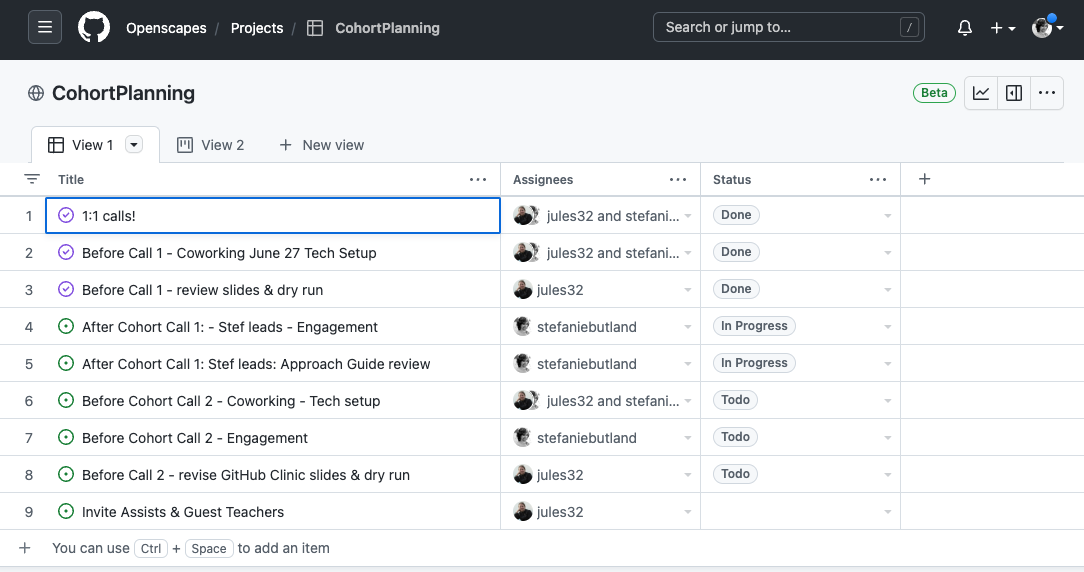 GitHub Project rows view