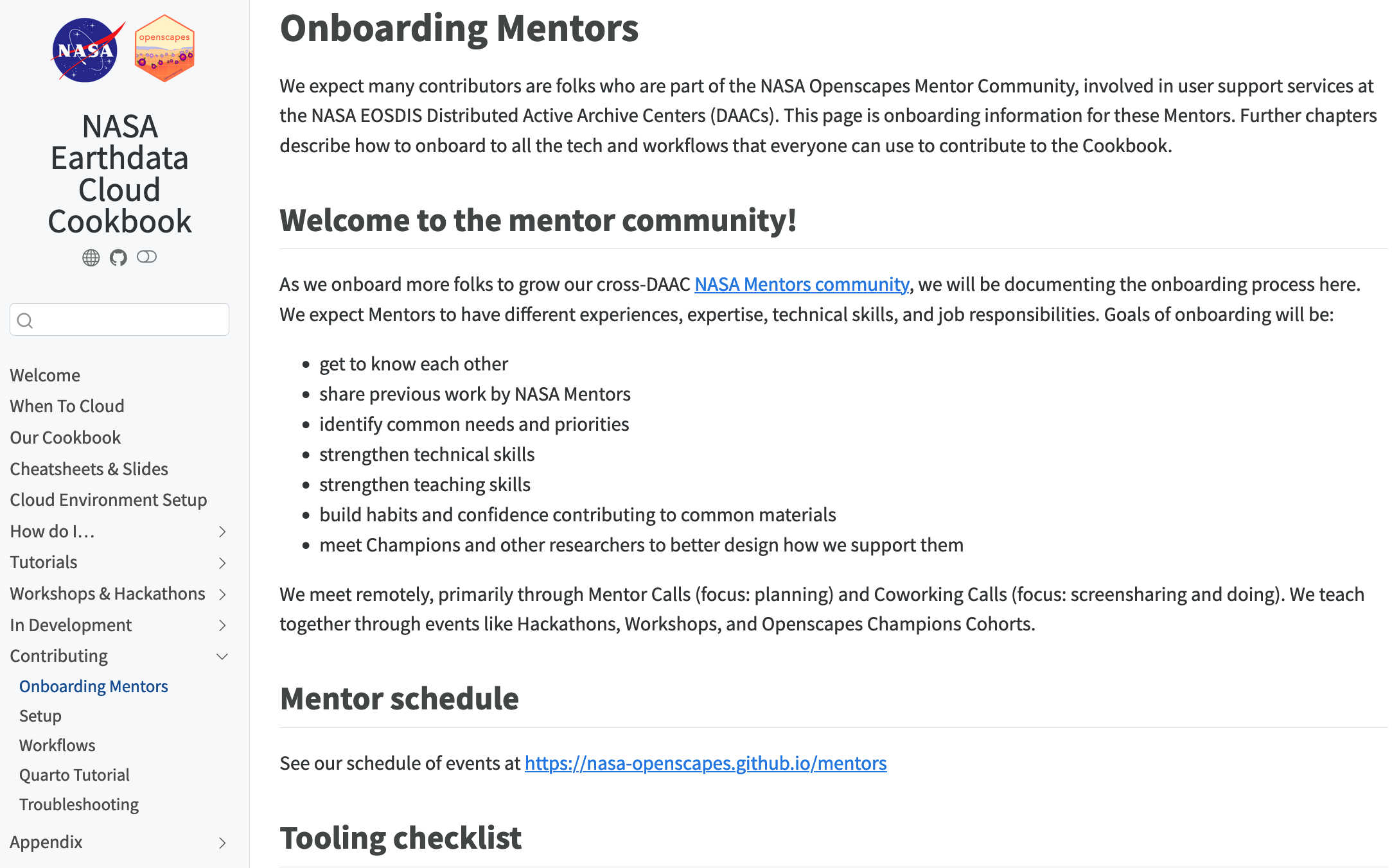 Screenshot of an e-book made with Quarto for the NASA Cloud Cookbook