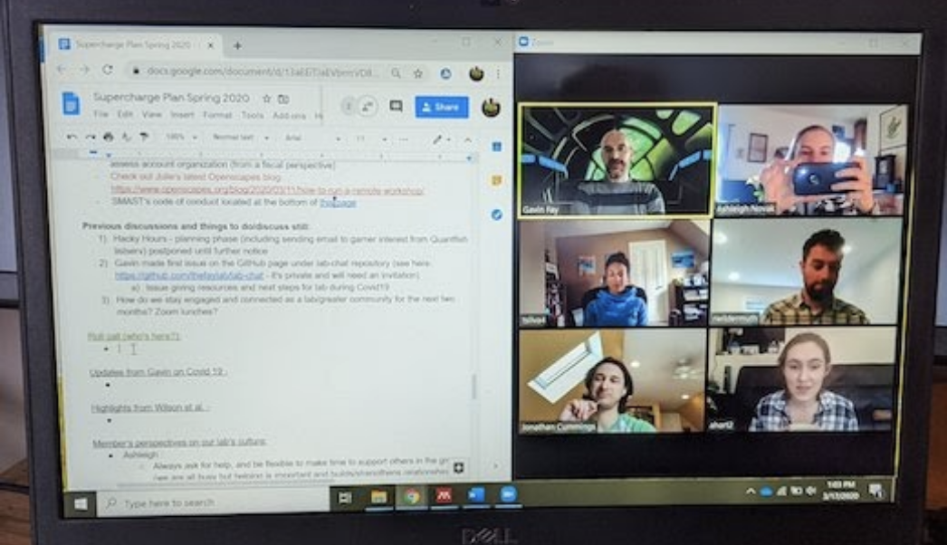 screenshot of a laptop computer screen with Zoom & Google Docs side-by-side with windows narrowed